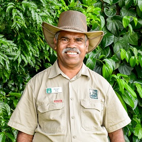 Male Ranger in full uniform. Meet Skyrail Indigenous Ranger Reg