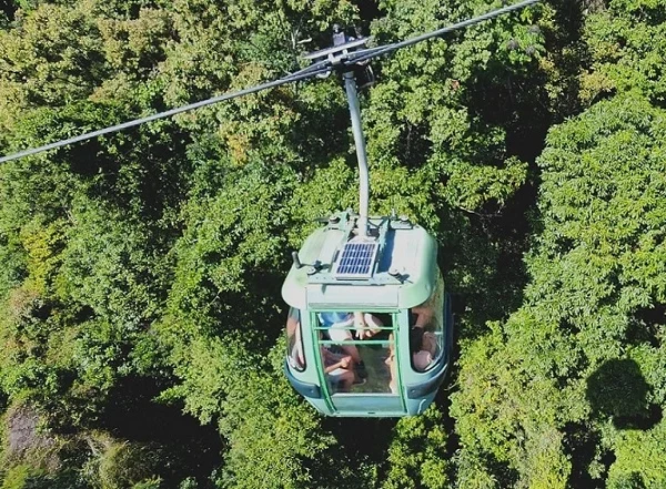 Roof of a Skyrail gondola with solar panels on top